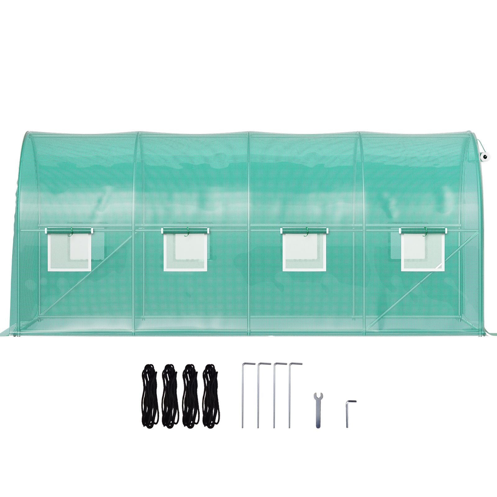 Walk-in Tunnel Greenhouse, 15 x 7 x 7 ft Portable Plant Hot House with Galvanized Steel Hoops, 1 Top Beam, Diagonal Poles, Zippered Door & 8 Roll-up Windows, Green - WildWood Apothecary and More