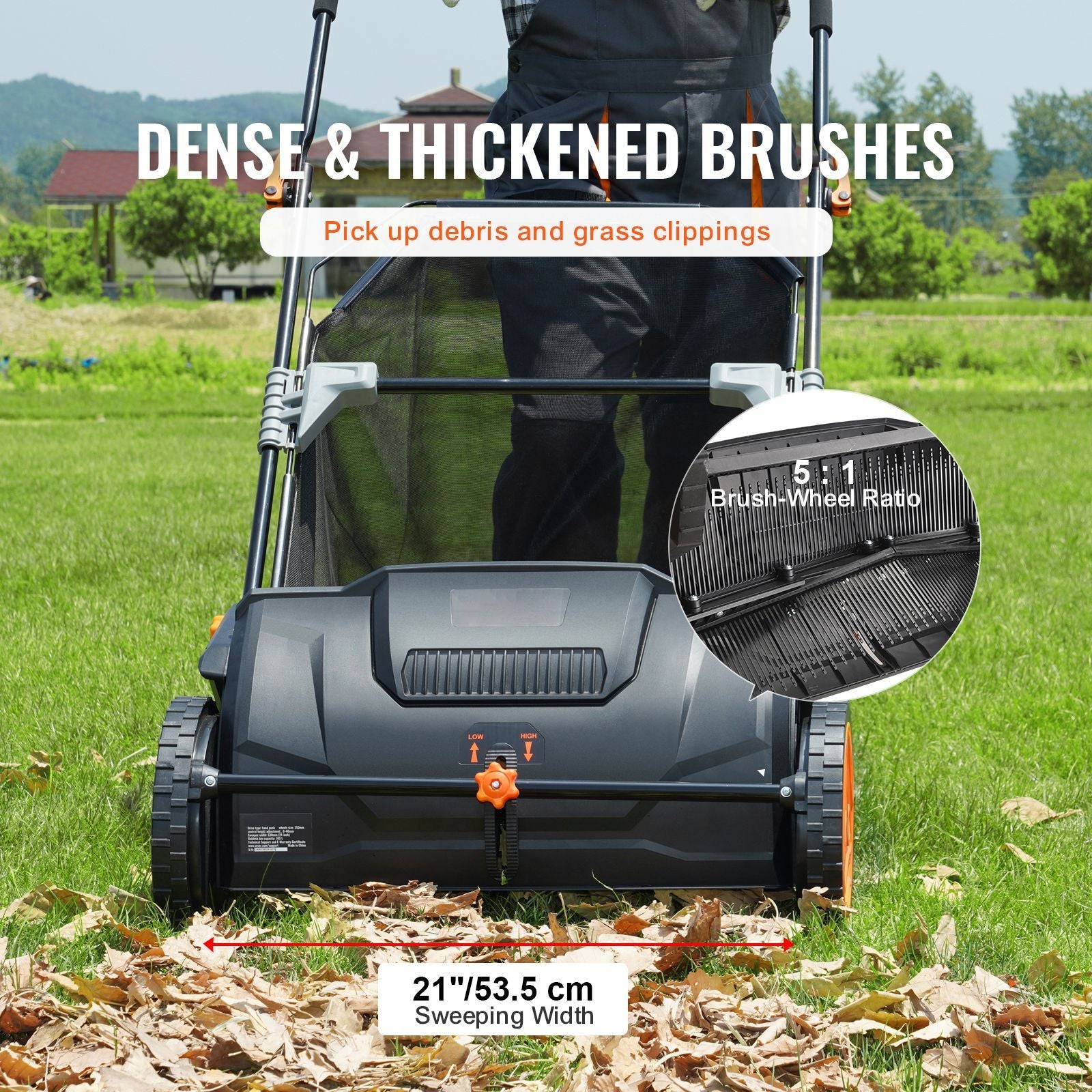 Push Lawn Sweeper, 21inch Leaf & Grass Collector, Strong Plastic Wheels & Heavy Duty Thickened Steel Durable to Use with Large Capacity 3.5 cu. ft. Mesh Collection Hopper Bag, 2 Spinning Brushes - WildWood Apothecary and More