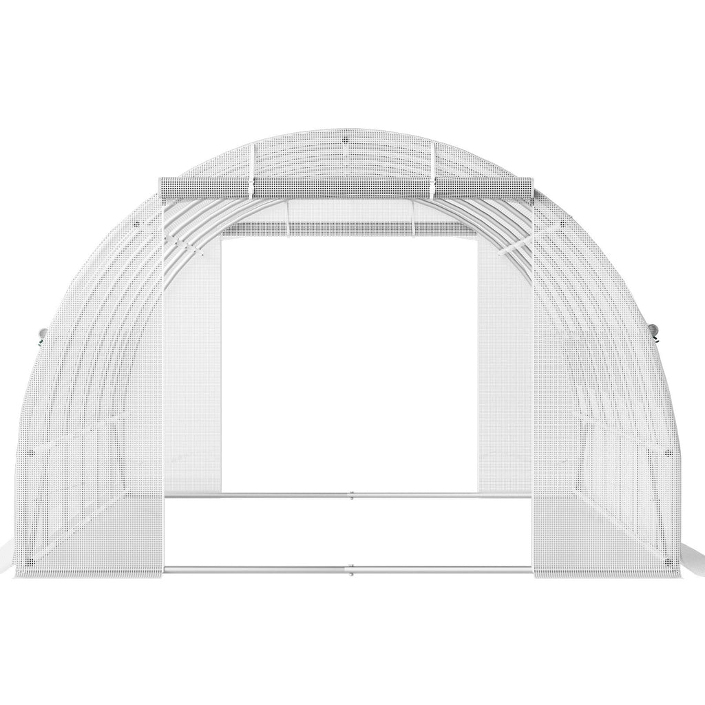 20 x 10 x 7 ft Walk-in Tunnel Greenhouse, Portable Plant Hot House with Galvanized Steel Hoops, 3 Top Beams, Diagonal Poles, 2 Zippered Doors & 12 Roll-up Windows, White - WildWood Apothecary and More