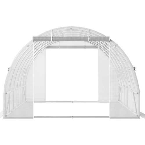20 x 10 x 7 ft Walk-in Tunnel Greenhouse, Portable Plant Hot House with Galvanized Steel Hoops, 3 Top Beams, Diagonal Poles, 2 Zippered Doors & 12 Roll-up Windows, White - WildWood Apothecary and More