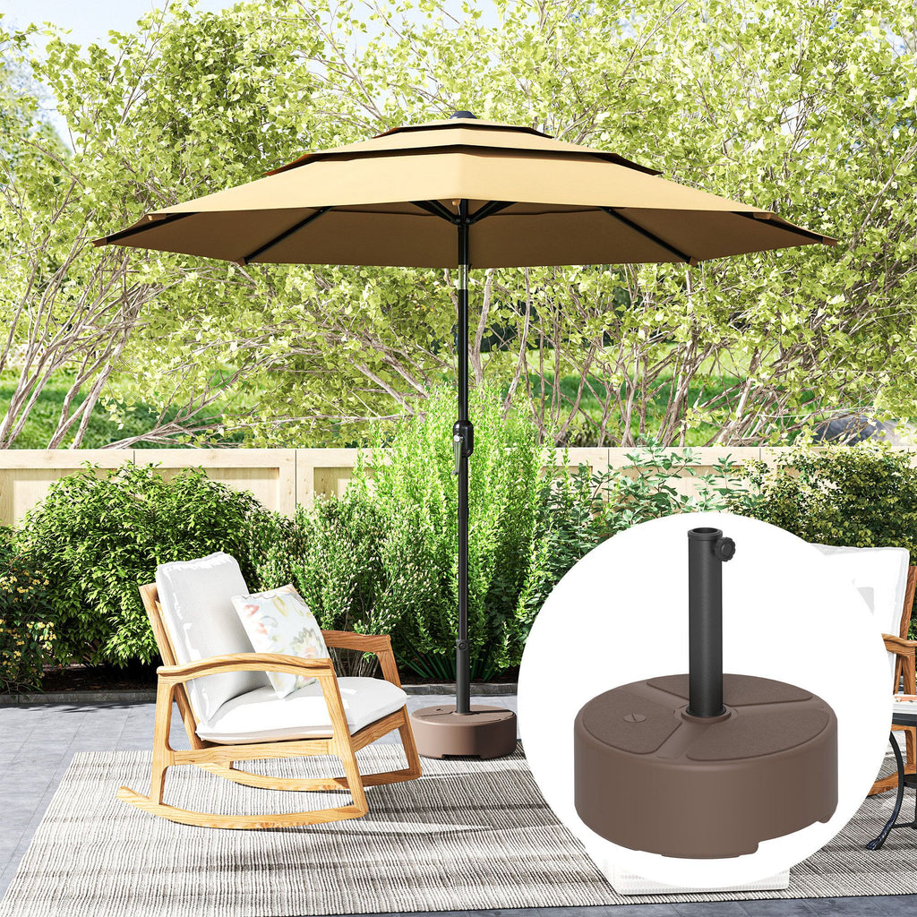 Round Patio Umbrella Base Holder, Heavy Duty Outdoor Umbrella Stand Base, Filled Up to 44lbs with Stand or 40lbs with Water for Garden, Poolside, Brown - WildWood Apothecary and More