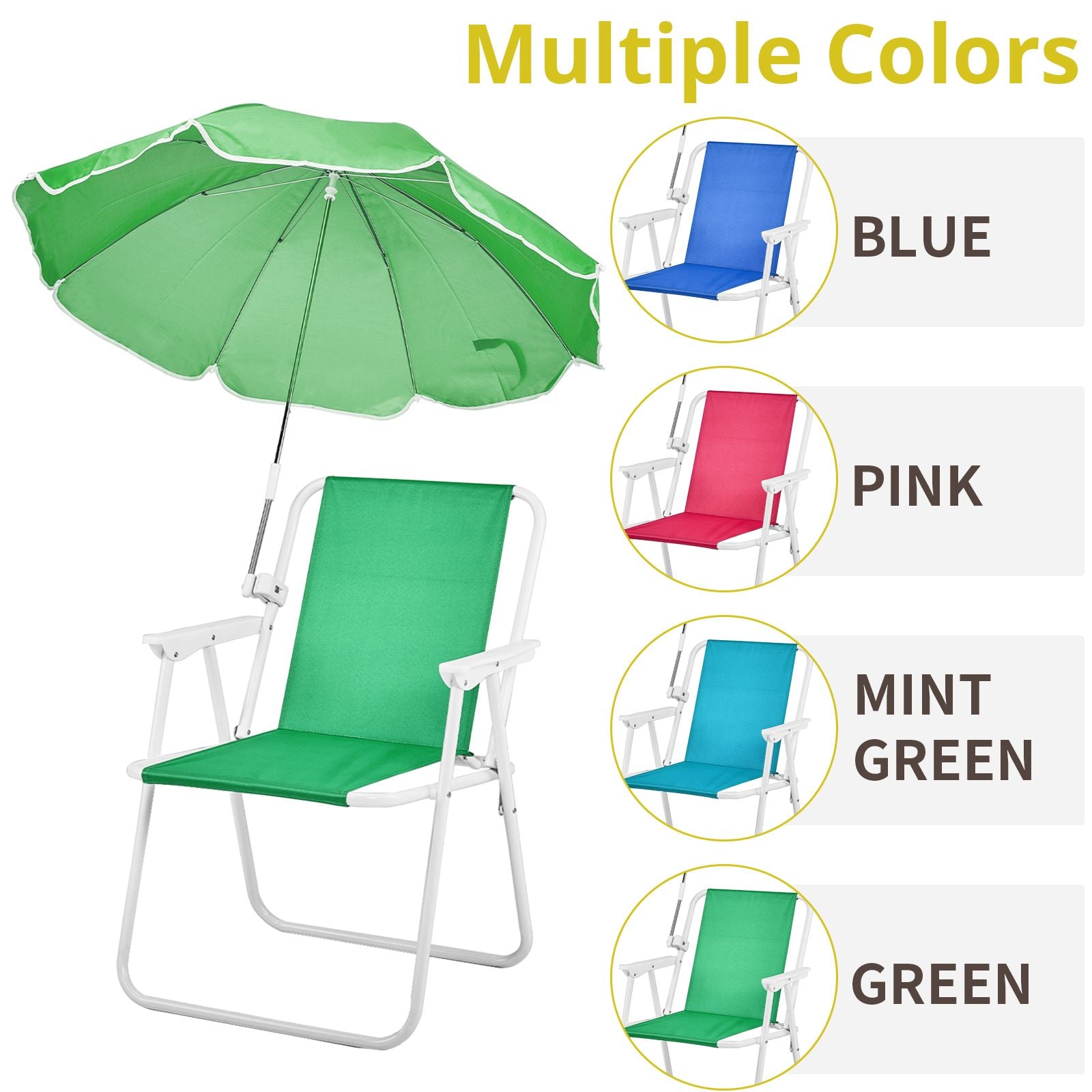 Folding Beach Chair with Umbrella for Adults, Lightweight Porable Camping Chair with 265lbs Capacity for Travel Picnic Concert & Outdoor Activities, Green - WildWood Apothecary and More