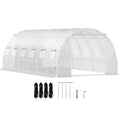 20 x 10 x 7 ft Walk-in Tunnel Greenhouse, Portable Plant Hot House with Galvanized Steel Hoops, 3 Top Beams, Diagonal Poles, 2 Zippered Doors & 12 Roll-up Windows, White - WildWood Apothecary and More