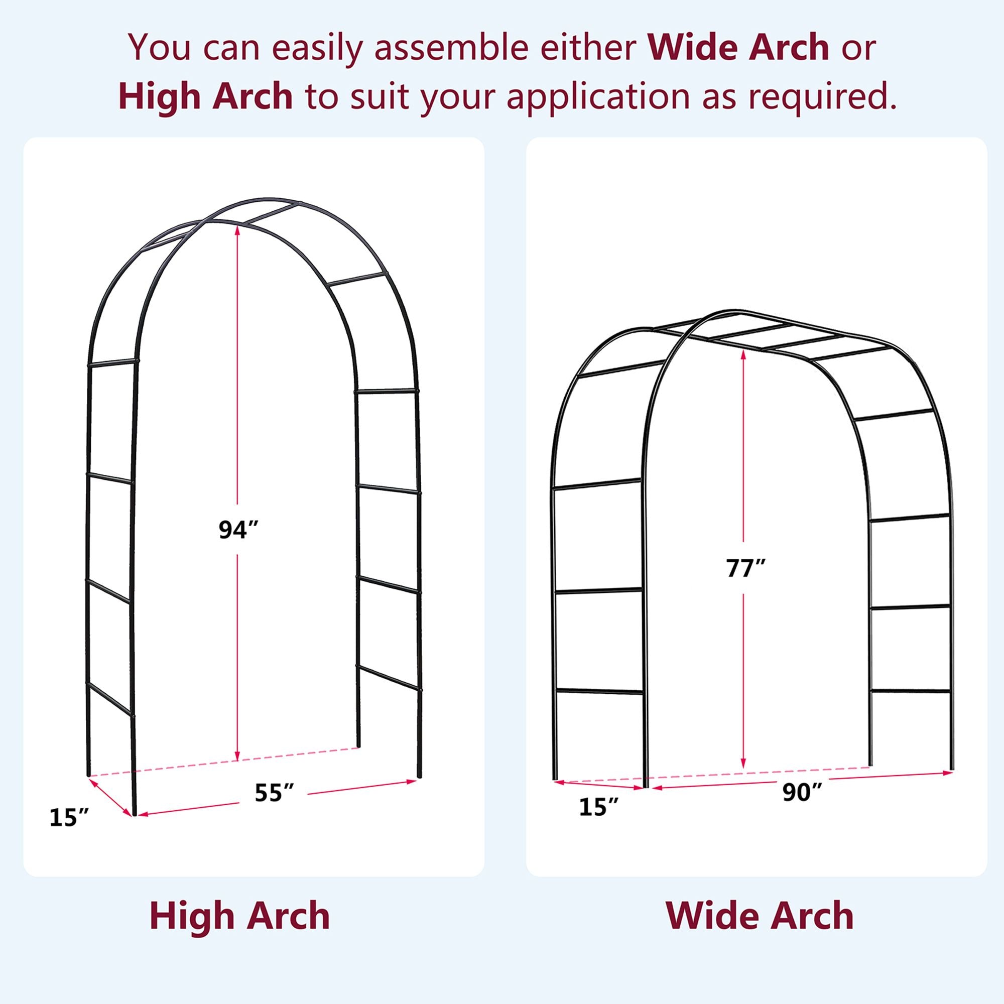 78"H x 45"W Metal Garden Arch Trellis; Wedding Arch,Adjustable Arbor Trellis for Garden Climbing Plants Support or Wedding Decor - WildWood Apothecary and More