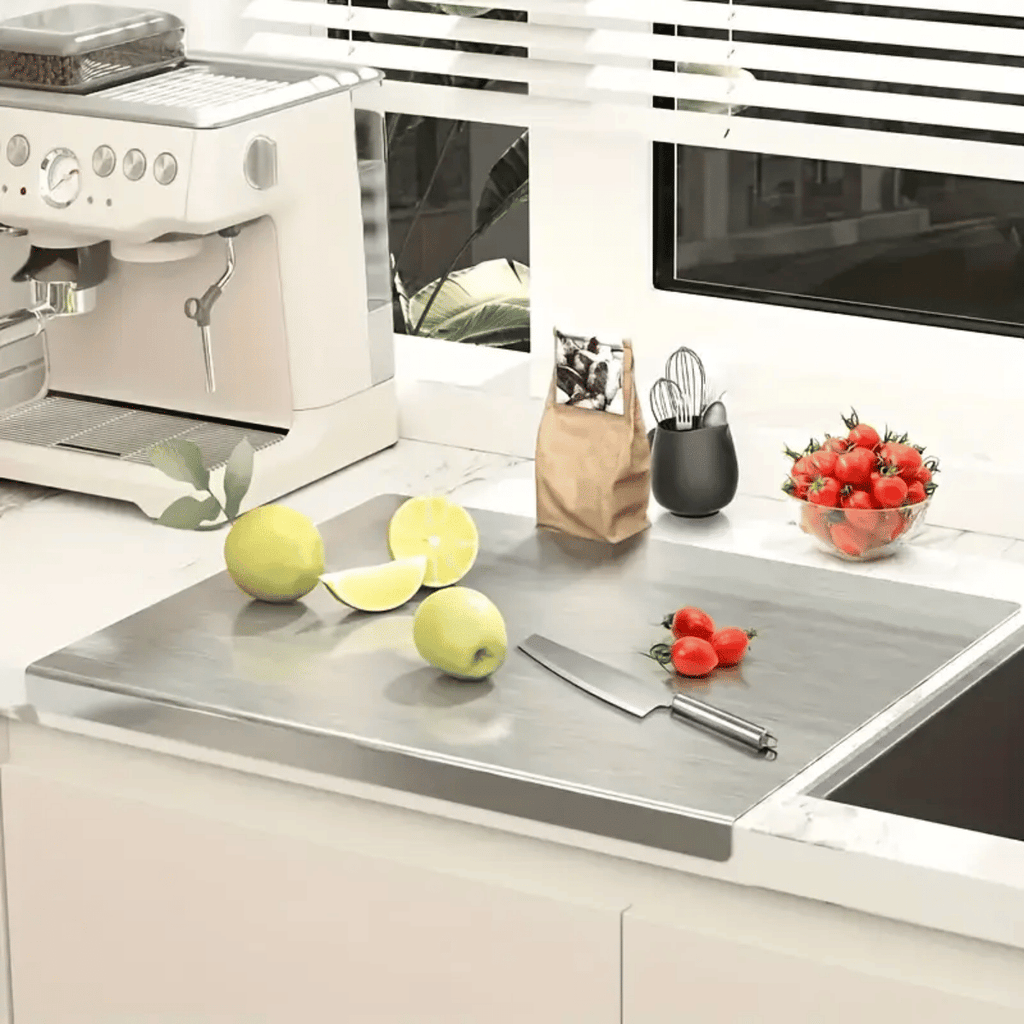 Stainless Steel Cutting Board with Lip for Kitchen Chopping Boards for Countertop Large Metal Cutting Board over Sink Suitable for Meat Fruits Vegetables Bread Noodle and Pizza Bamboo Knives - WildWood Apothecary and More