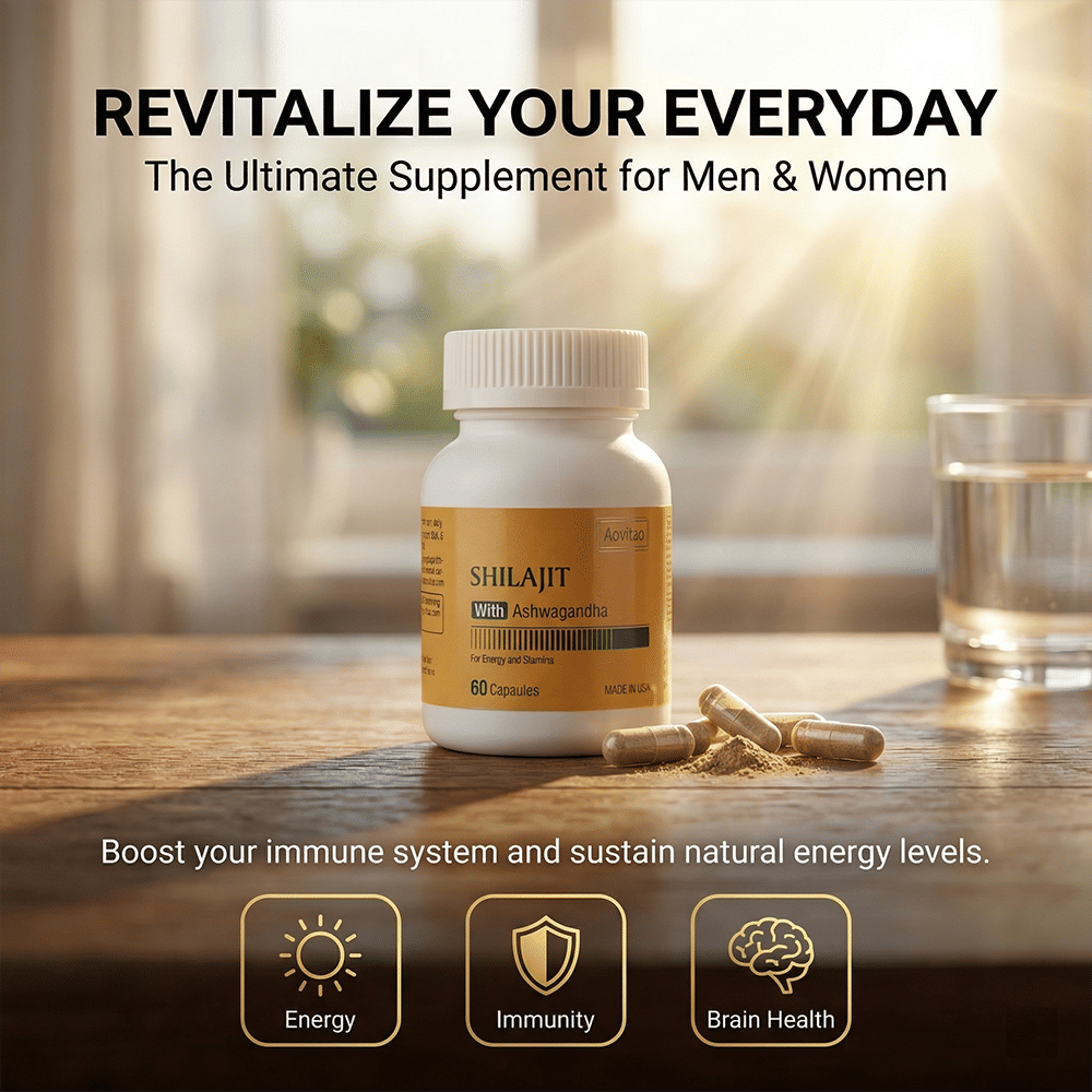 Shilajit Extract 550mg with Ashwagandha for Men and Women – Energy, Stamina & Vitality Support and More, 60 Capsules - WildWood Apothecary and More