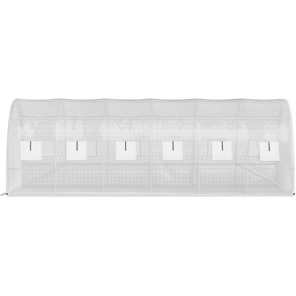 20 x 10 x 7 ft Walk-in Tunnel Greenhouse, Portable Plant Hot House with Galvanized Steel Hoops, 3 Top Beams, Diagonal Poles, 2 Zippered Doors & 12 Roll-up Windows, White - WildWood Apothecary and More