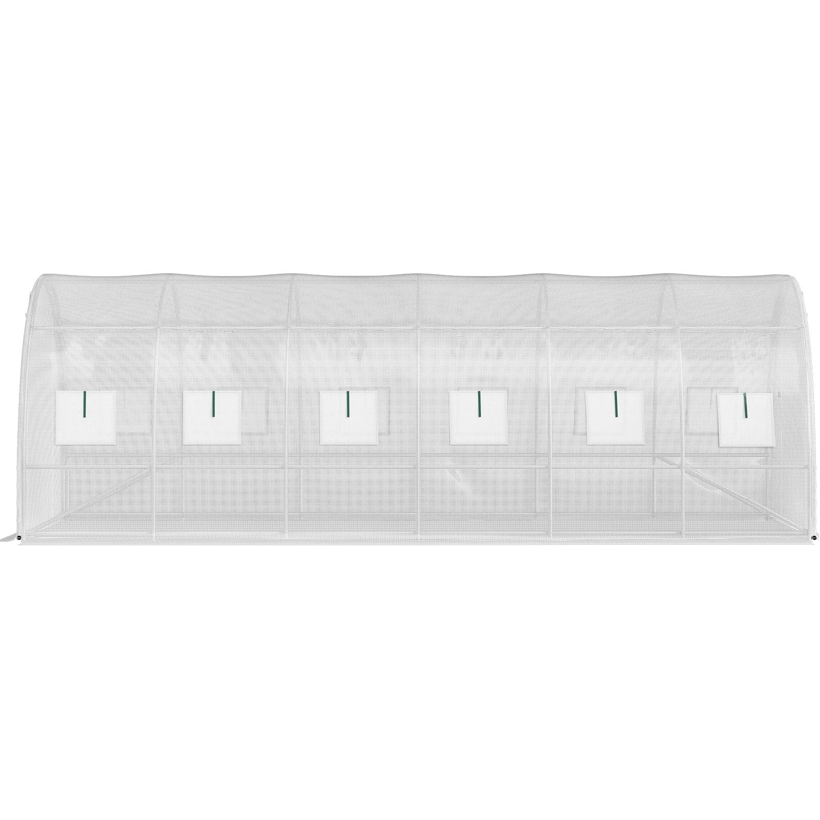 20 x 10 x 7 ft Walk-in Tunnel Greenhouse, Portable Plant Hot House with Galvanized Steel Hoops, 3 Top Beams, Diagonal Poles, 2 Zippered Doors & 12 Roll-up Windows, White - WildWood Apothecary and More