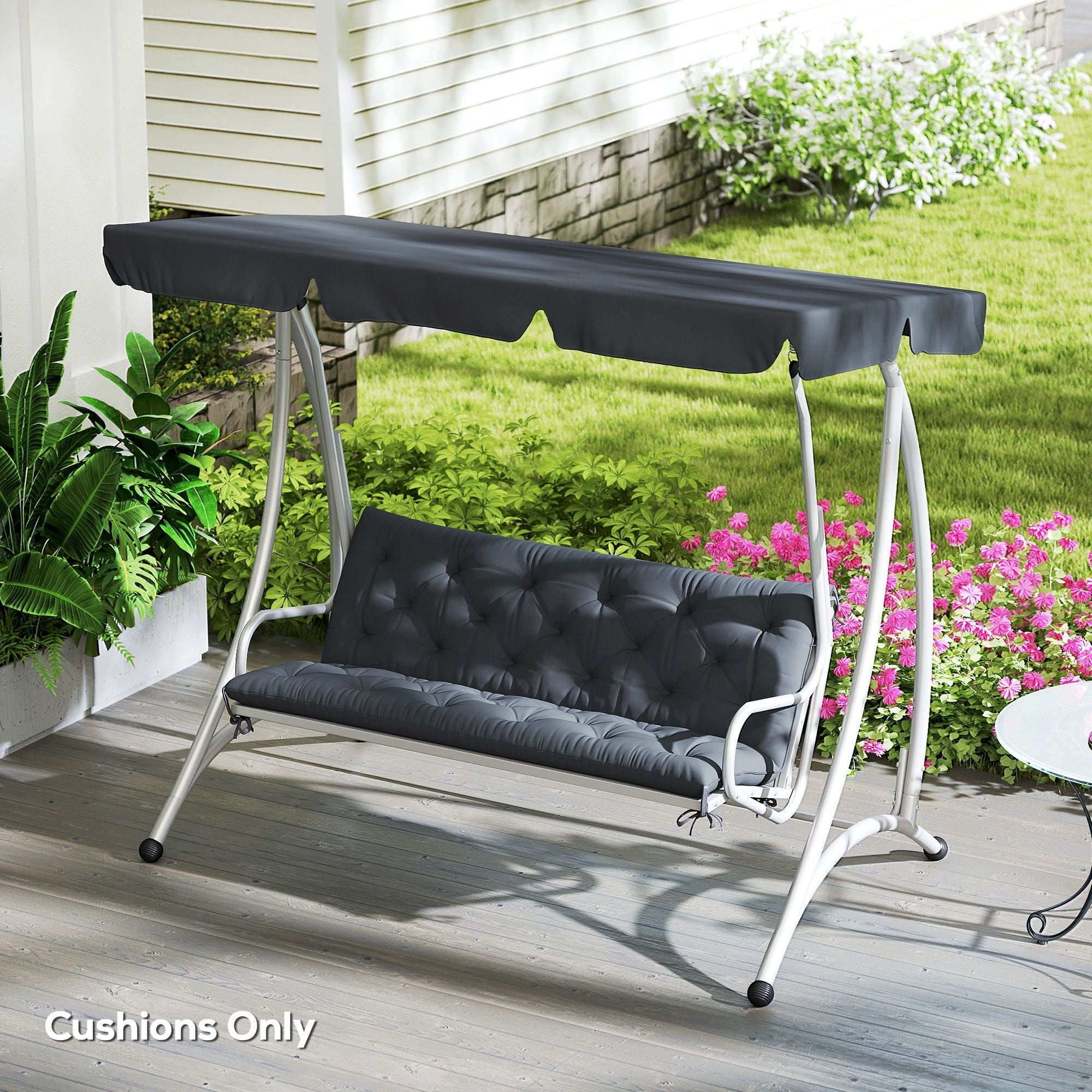 Outdoor Bench Cushion Tufted 3-Seater for Swing Chair Patio Sofa Dark Gray - WildWood Apothecary and More