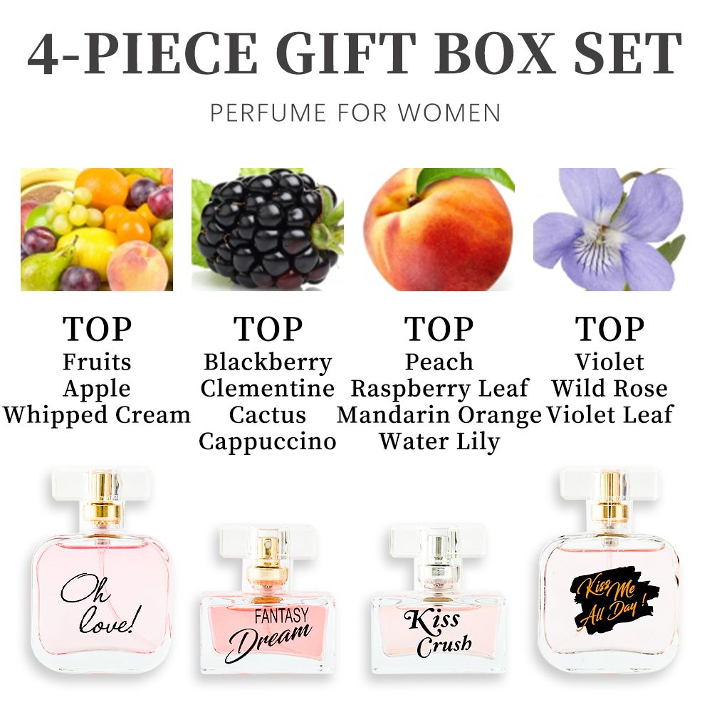 4-Piece Set, Women's Eau De Parfuma Spray Gift Box, Long Lasting Fragrance, 4 Different Flavor, Perfect For Holiday Gifts, Dating, Daily Life, Parties - WildWood Apothecary and More