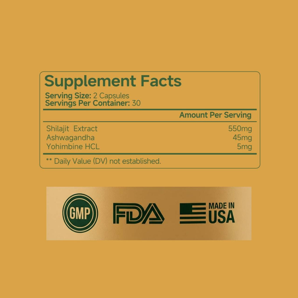 Shilajit Extract 550mg with Ashwagandha for Men and Women – Energy, Stamina & Vitality Support and More, 60 Capsules - WildWood Apothecary and More
