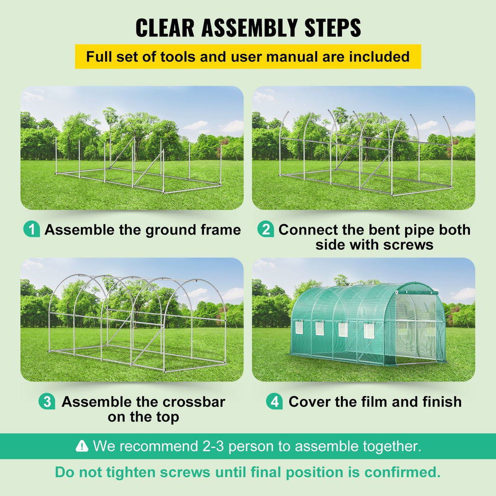 Walk-in Tunnel Greenhouse, 15 x 7 x 7 ft Portable Plant Hot House with Galvanized Steel Hoops, 1 Top Beam, Diagonal Poles, Zippered Door & 8 Roll-up Windows, Green - WildWood Apothecary and More