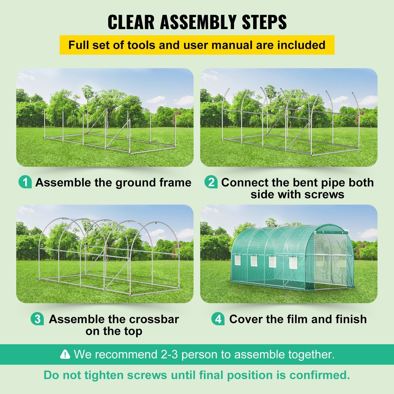 Walk-in Tunnel Greenhouse, 15 x 7 x 7 ft Portable Plant Hot House with Galvanized Steel Hoops, 1 Top Beam, Diagonal Poles, Zippered Door & 8 Roll-up Windows, Green - WildWood Apothecary and More