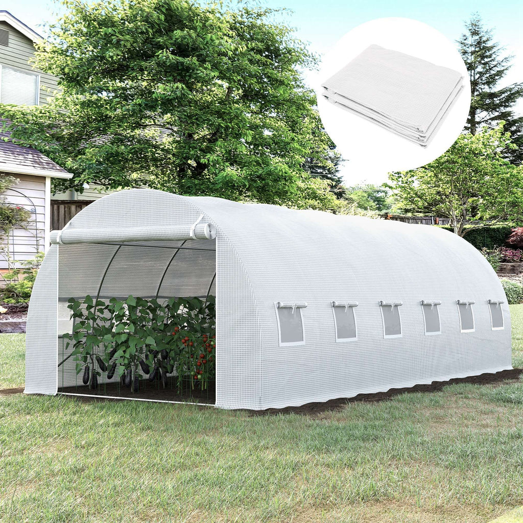20' x 10' x 7' Greenhouse Replacement Walk-in PE Hot House Cover with 12 Windows Roll-Up & Zipper Door, White - WildWood Apothecary and More