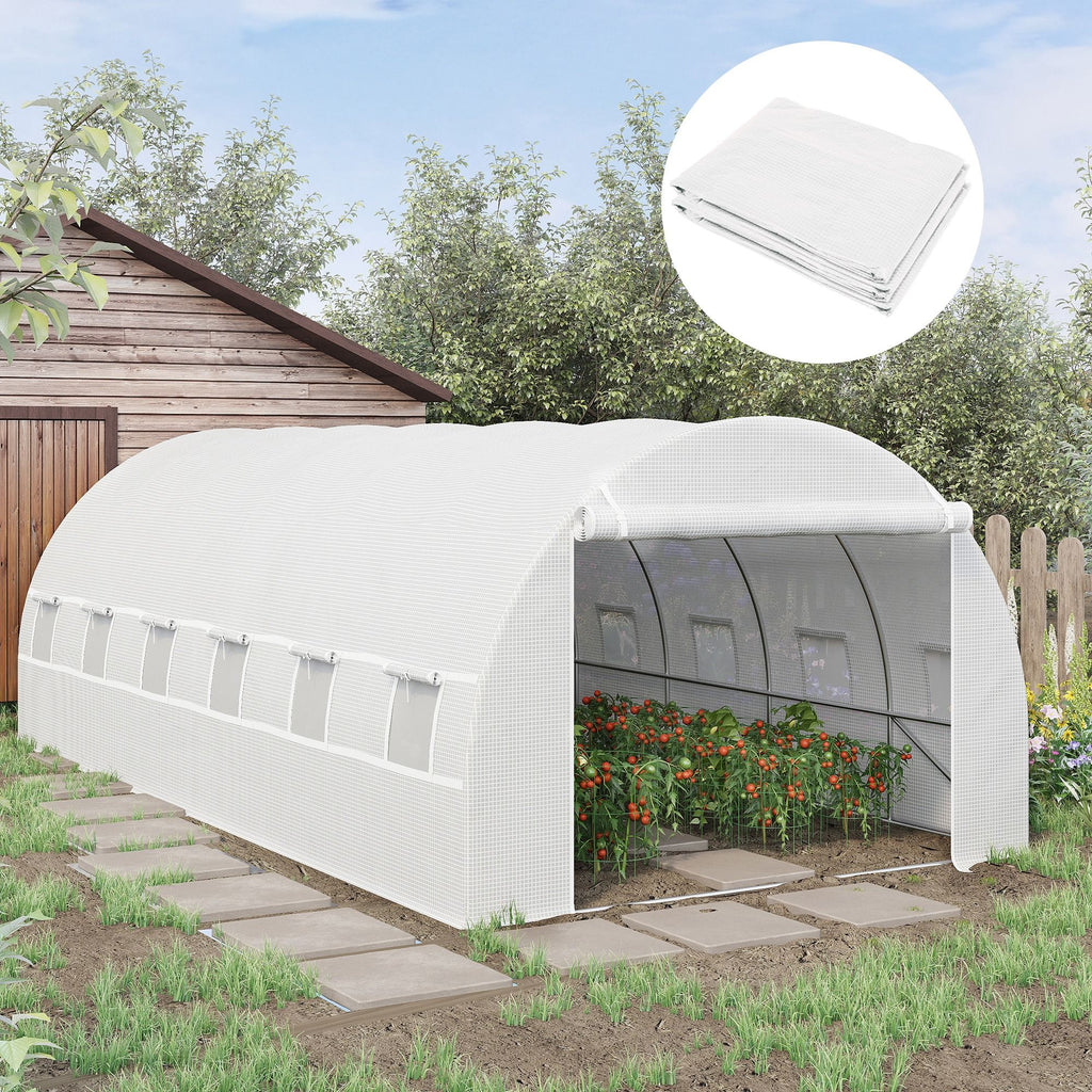 20' x 10' x 7' Greenhouse Replacement Walk-in PE Hot House Cover with 12 Windows Roll-Up & Zipper Door, White - WildWood Apothecary and More