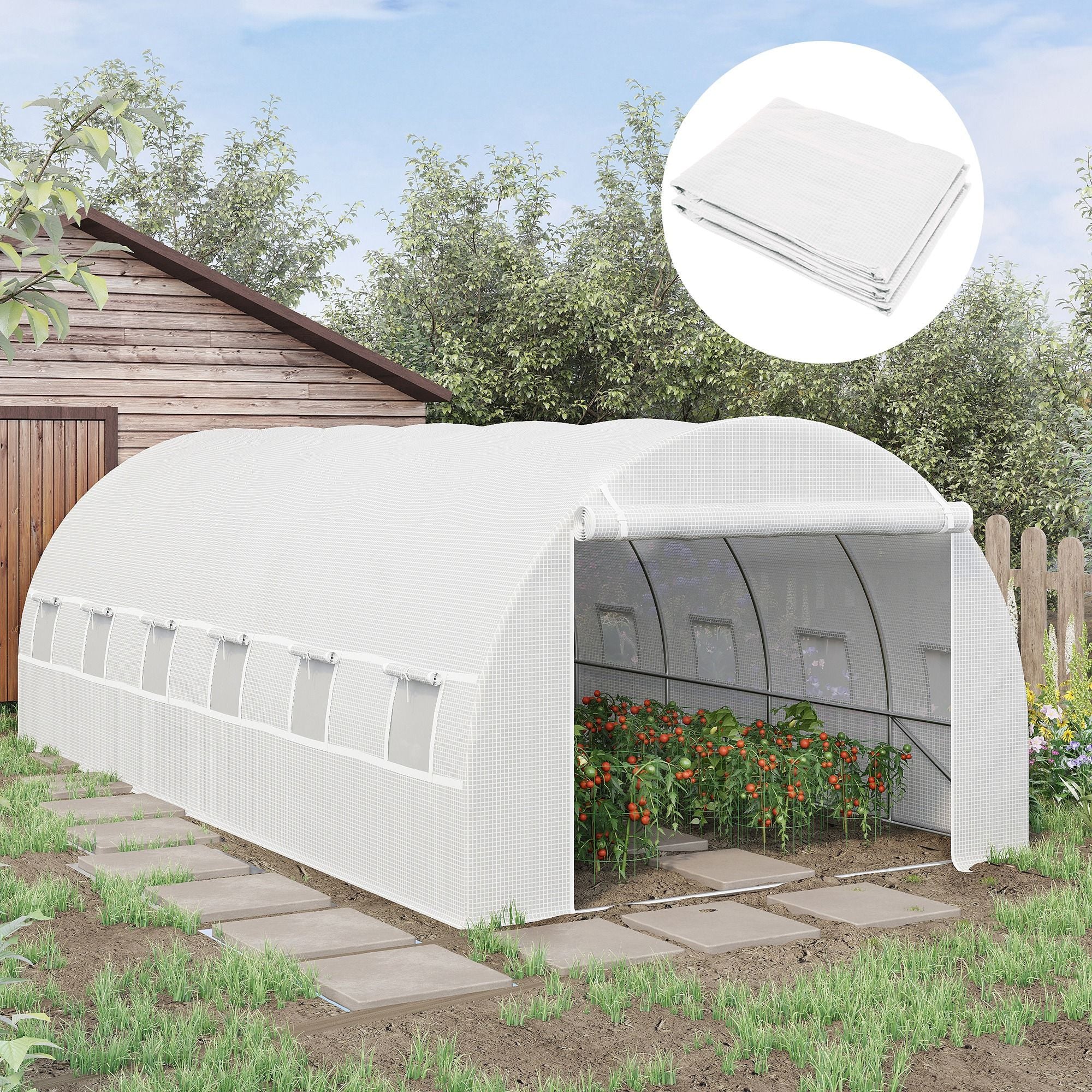 20' x 10' x 7' Greenhouse Replacement Walk-in PE Hot House Cover with 12 Windows Roll-Up & Zipper Door, White - WildWood Apothecary and More