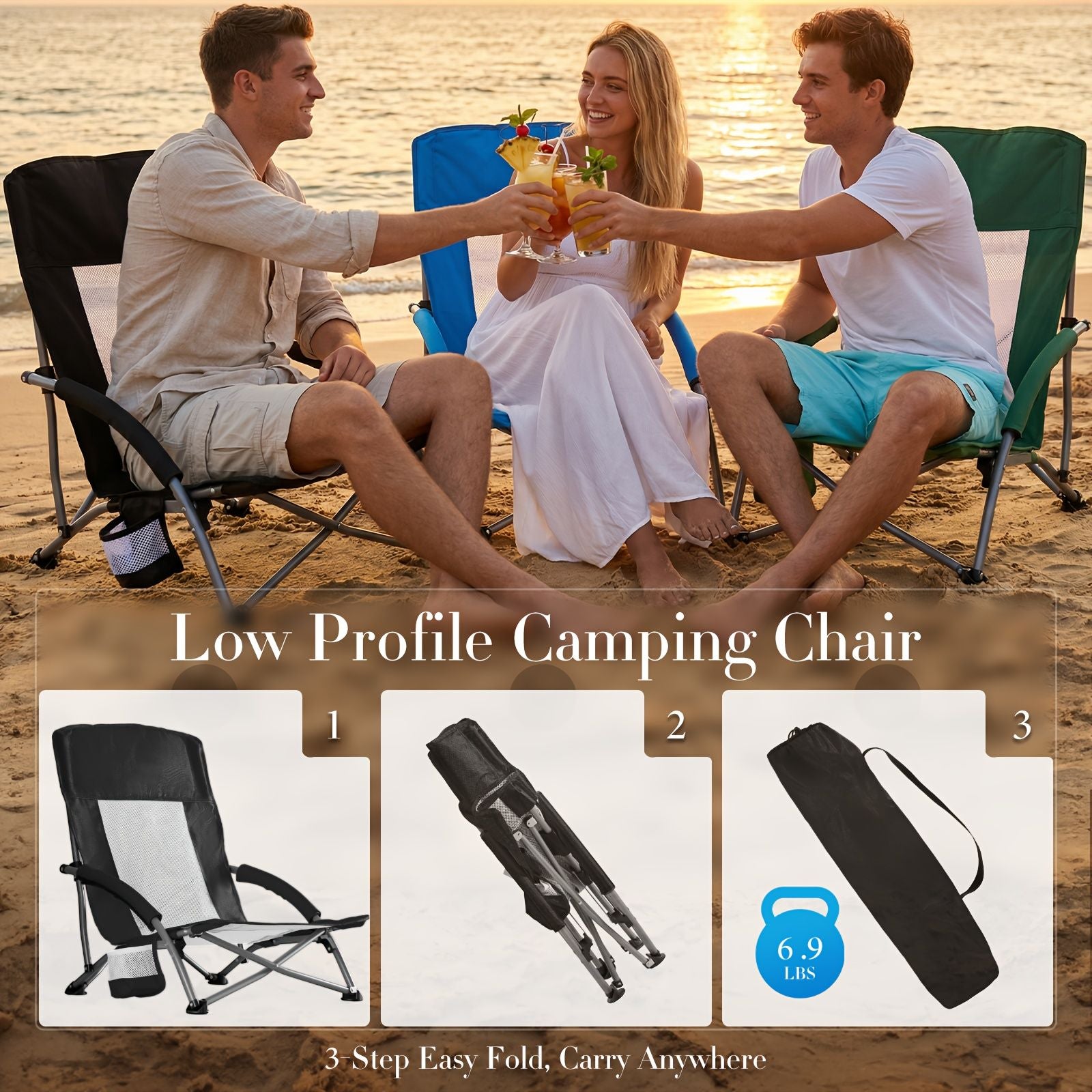 Portable Folding Patio Chaise Lounge With Storage Pocket And Carry Bag | 250 Lbs Weight Capacity, Mesh Breathable Backrest, Alloy Steel Frame, Oxford Cloth Cover, Polyester Fill - WildWood Apothecary and More