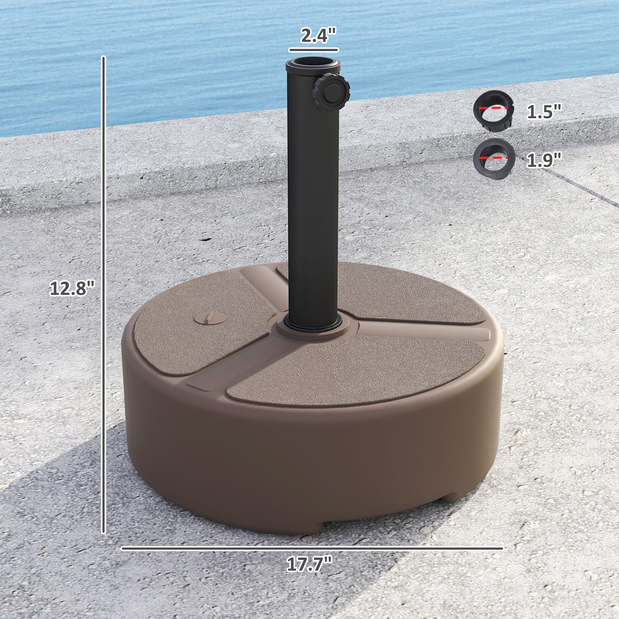 Round Patio Umbrella Base Holder, Heavy Duty Outdoor Umbrella Stand Base, Filled Up to 44lbs with Stand or 40lbs with Water for Garden, Poolside, Brown - WildWood Apothecary and More
