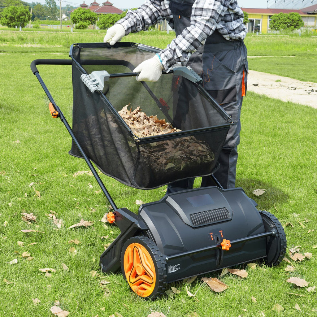 Push Lawn Sweeper, 21inch Leaf & Grass Collector, Strong Plastic Wheels & Heavy Duty Thickened Steel Durable to Use with Large Capacity 3.5 cu. ft. Mesh Collection Hopper Bag, 2 Spinning Brushes - WildWood Apothecary and More