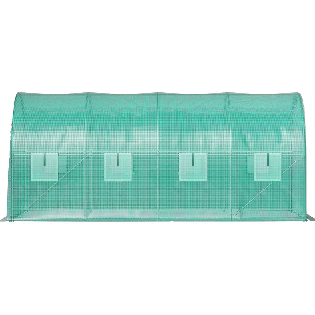 Walk-in Tunnel Greenhouse, 15 x 7 x 7 ft Portable Plant Hot House with Galvanized Steel Hoops, 1 Top Beam, Diagonal Poles, Zippered Door & 8 Roll-up Windows, Green - WildWood Apothecary and More