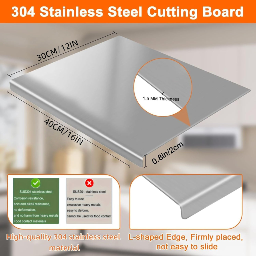 XXL 304 Stainless Steel Cutting Board  Anti-Slip & Mildew-Proof! No More Moldy Wooden Boards | Heavy-Duty & Food-Safe, Easy to Clean – Chop Meat, Knead Dough, Bake Prep All-in-One | Must-Have for Hom - WildWood Apothecary and More