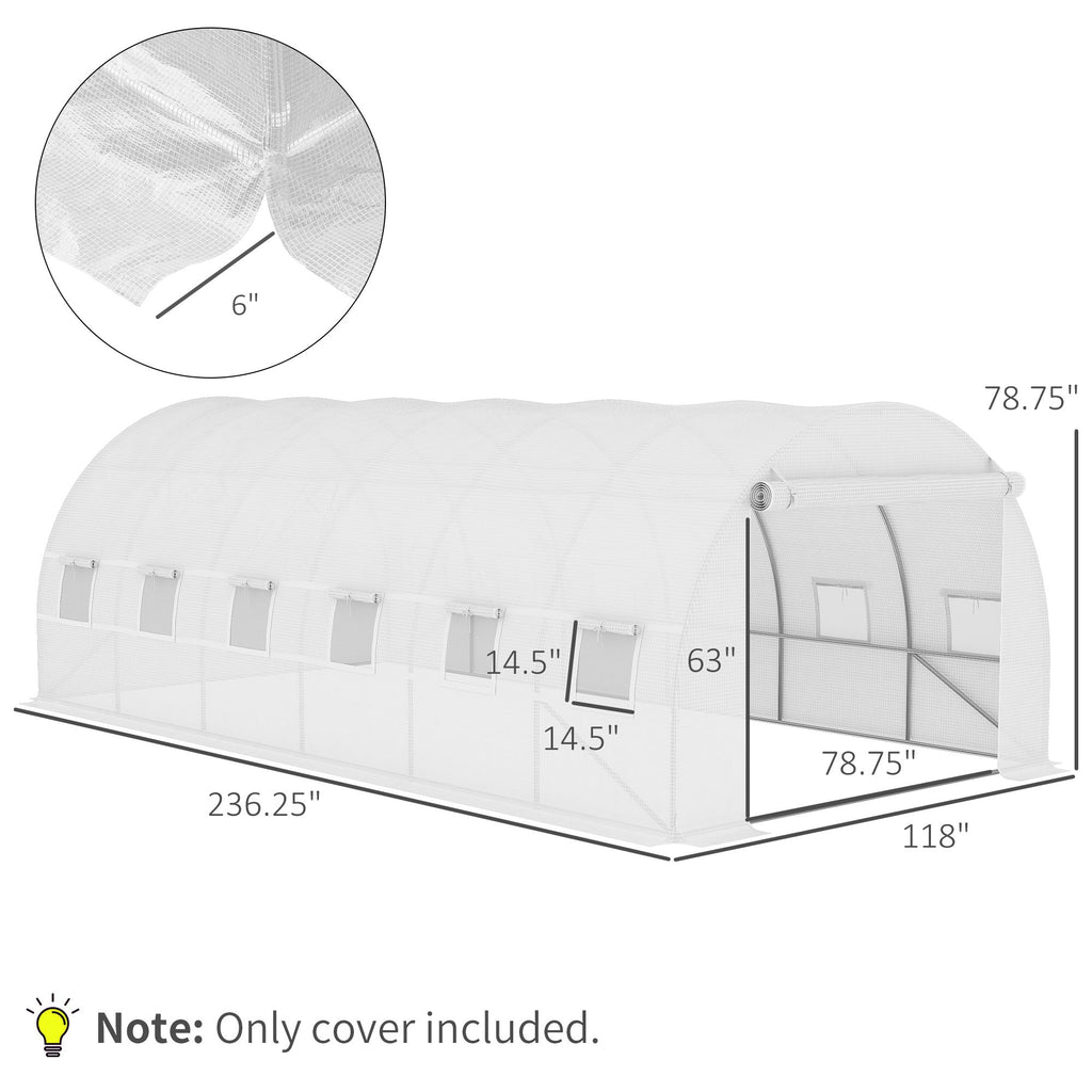 20' x 10' x 7' Greenhouse Replacement Walk-in PE Hot House Cover with 12 Windows Roll-Up & Zipper Door, White - WildWood Apothecary and More