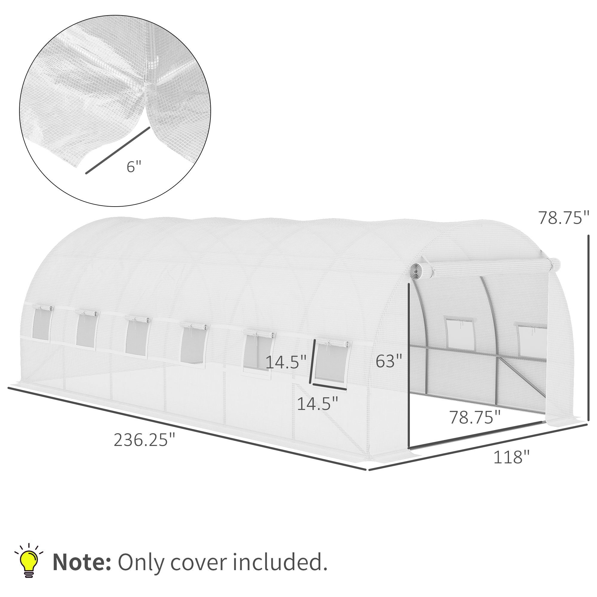 20' x 10' x 7' Greenhouse Replacement Walk-in PE Hot House Cover with 12 Windows Roll-Up & Zipper Door, White - WildWood Apothecary and More