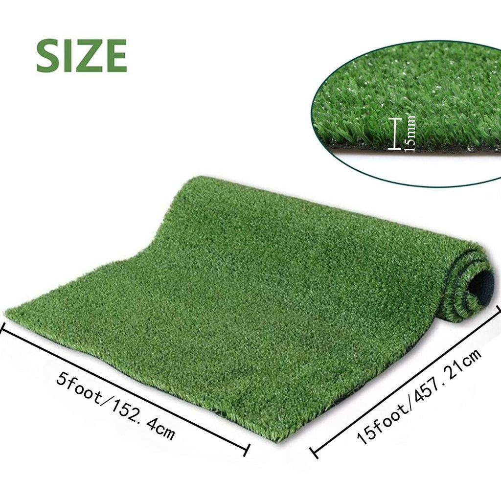 5FT*15FT Artificial Turf, Mat with Drainage Holes. Fake Grass with Rubber Backing, Ideal for Indoor/Outdoor Pet Areas, Garden, Lawn, Patio & Balcony Decor(Grass height 0.6 inches/1.5cm) - WildWood Apothecary and More