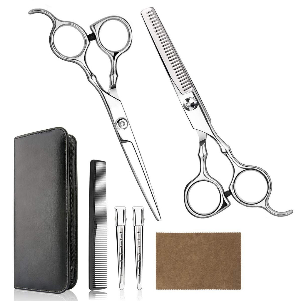 Hair Cutting Scissors Set, 6 Inch Hairdressing Thinning Shears for Hair Cutting for Women, Men, Kids - Silver - WildWood Apothecary and More