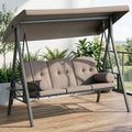 3-Seat Outdoor Patio Swing Chair Porch Glider with Adjustable Canopy Removable Cushion Pillows Side Trays for Garden Poolside Backyard Brown - WildWood Apothecary and More