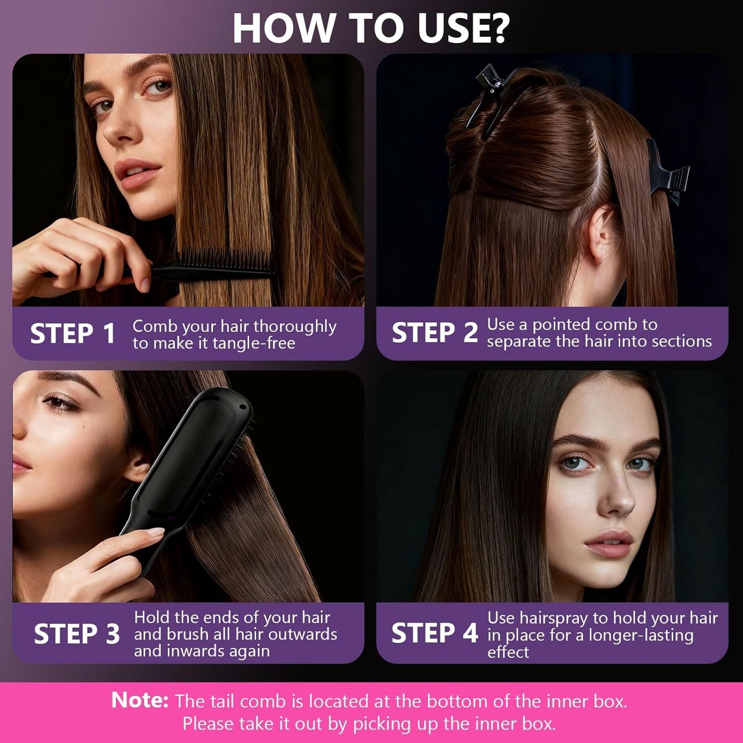 Hair Straightener, Cordless Hair Straightening Brush Portable Cordless Comb with Base Negative Ion Rechargeable Brush for Frizz-Free Shine Straightening, 6400mAh Fast Heating (Black) - WildWood Apothecary and More
