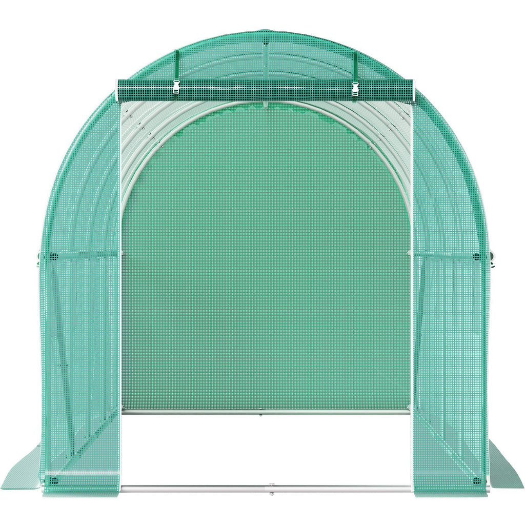 Walk-in Tunnel Greenhouse, 15 x 7 x 7 ft Portable Plant Hot House with Galvanized Steel Hoops, 1 Top Beam, Diagonal Poles, Zippered Door & 8 Roll-up Windows, Green - WildWood Apothecary and More