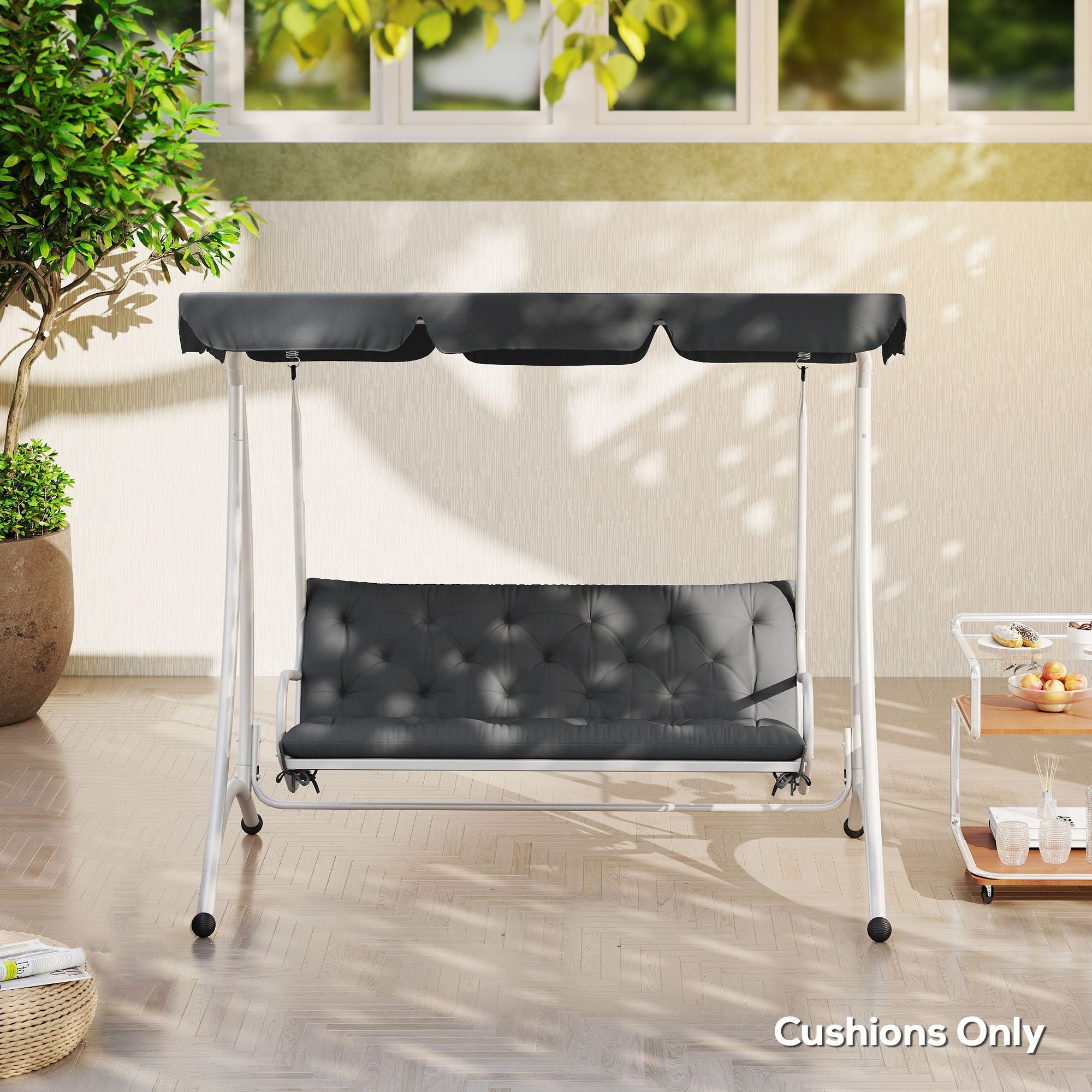 Outdoor Bench Cushion Tufted 3-Seater for Swing Chair Patio Sofa Dark Gray - WildWood Apothecary and More