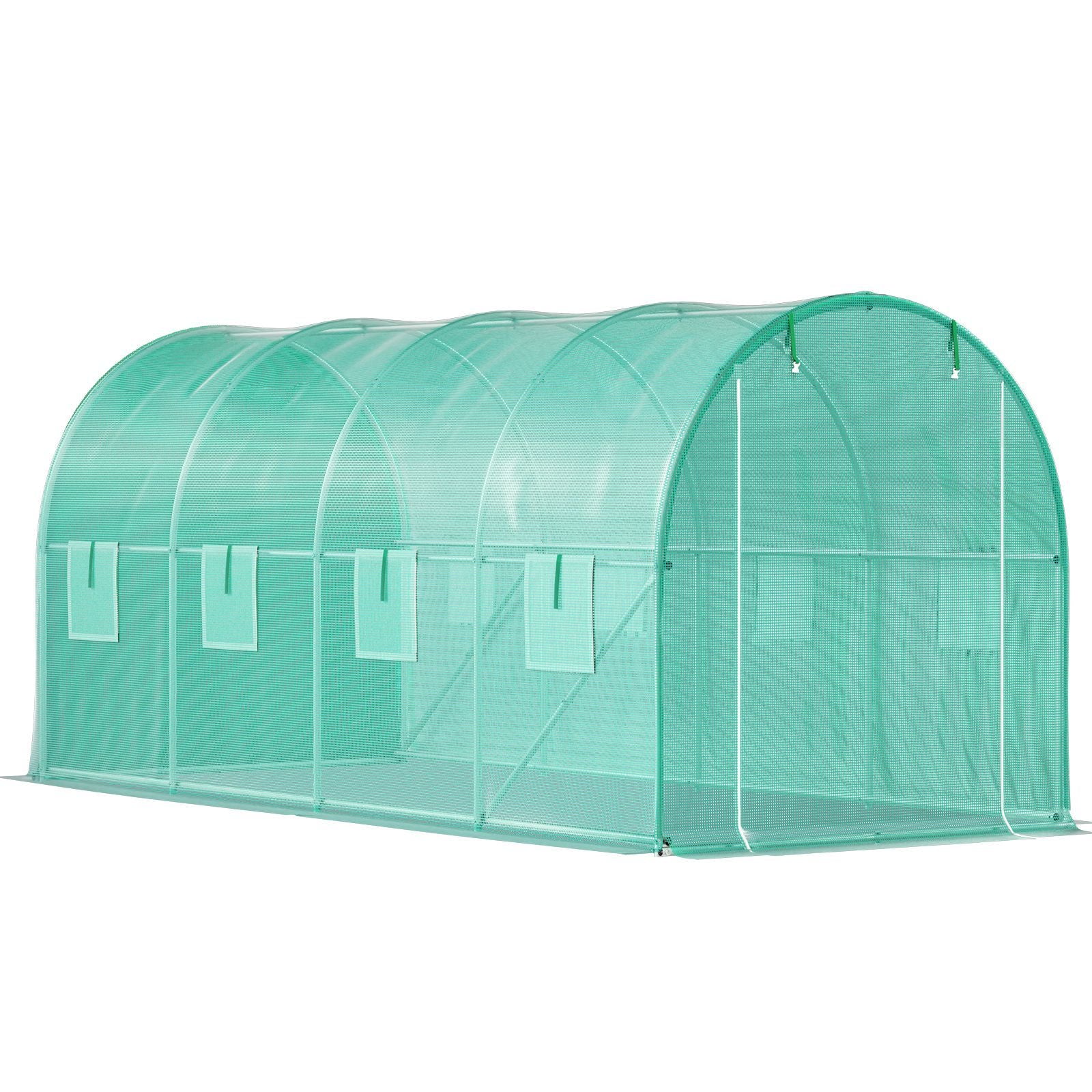 Walk-in Tunnel Greenhouse, 15 x 7 x 7 ft Portable Plant Hot House with Galvanized Steel Hoops, 1 Top Beam, Diagonal Poles, Zippered Door & 8 Roll-up Windows, Green - WildWood Apothecary and More