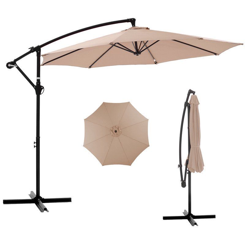 Outdoor Patio Umbrella, 10ft Offset Hanging Patio Umbrella with Aluminum Stand, 8 Ribs, UV Protection for Pool Garden Backyard Market, Khaki - WildWood Apothecary and More
