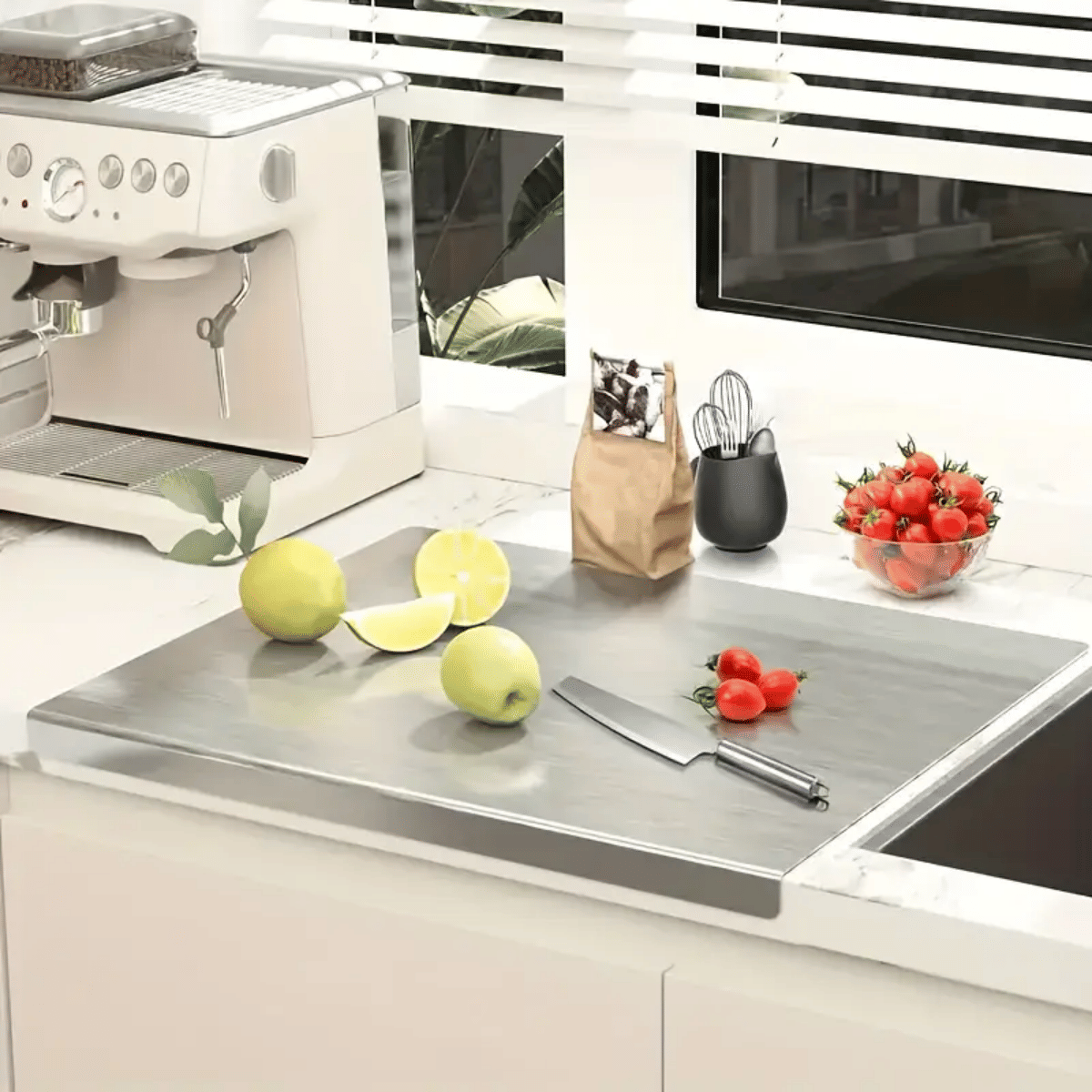 Stainless Steel Cutting Board with Lip for Kitchen Chopping Boards for Countertop Large Metal Cutting Board over Sink Suitable for Meat Fruits Vegetables Bread Noodle and Pizza Bamboo Knives - WildWood Apothecary and More