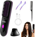 Hair Straightener, Cordless Hair Straightening Brush Portable Cordless Comb with Base Negative Ion Rechargeable Brush for Frizz-Free Shine Straightening, 6400mAh Fast Heating (Black) - WildWood Apothecary and More