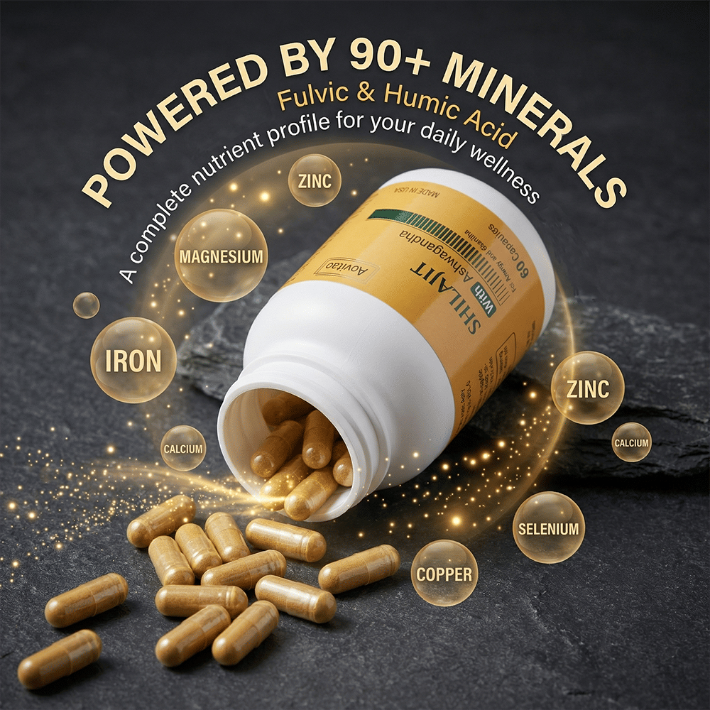 Shilajit Extract 550mg with Ashwagandha for Men and Women – Energy, Stamina & Vitality Support and More, 60 Capsules - WildWood Apothecary and More