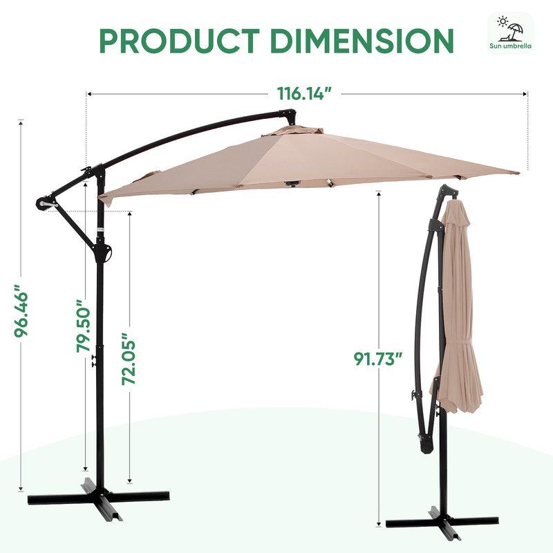 Outdoor Patio Umbrella, 10ft Offset Hanging Patio Umbrella with Aluminum Stand, 8 Ribs, UV Protection for Pool Garden Backyard Market, Khaki - WildWood Apothecary and More