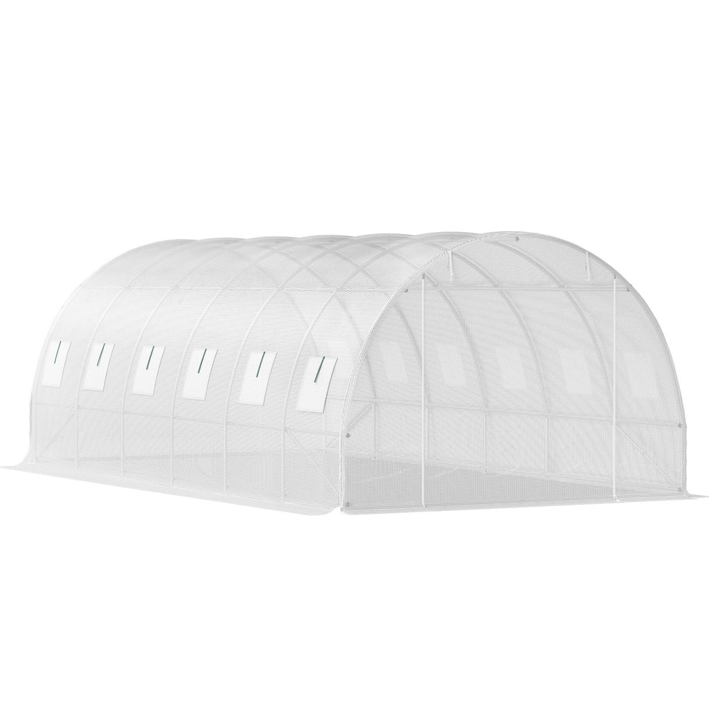 20 x 10 x 7 ft Walk-in Tunnel Greenhouse, Portable Plant Hot House with Galvanized Steel Hoops, 3 Top Beams, Diagonal Poles, 2 Zippered Doors & 12 Roll-up Windows, White - WildWood Apothecary and More