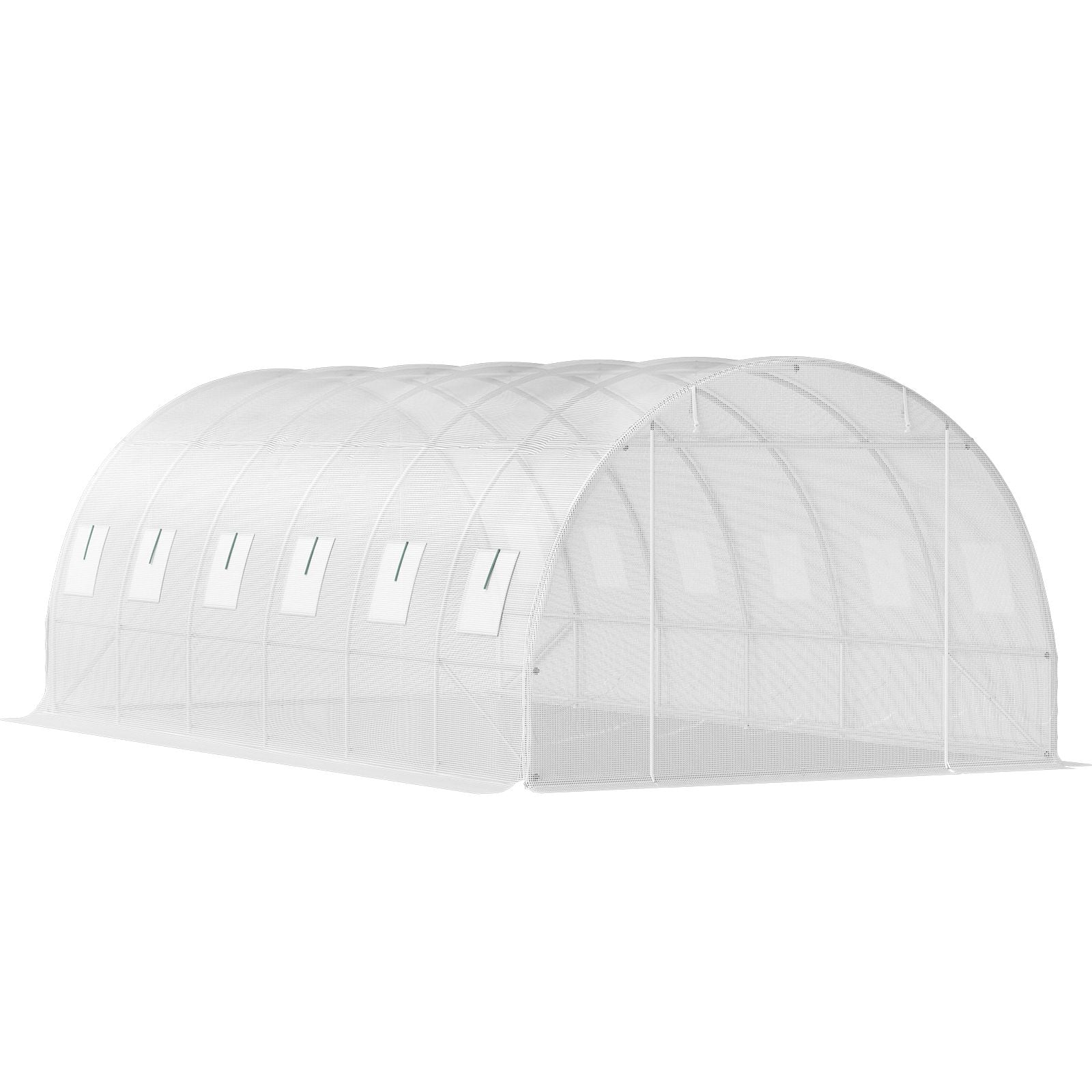 20 x 10 x 7 ft Walk-in Tunnel Greenhouse, Portable Plant Hot House with Galvanized Steel Hoops, 3 Top Beams, Diagonal Poles, 2 Zippered Doors & 12 Roll-up Windows, White - WildWood Apothecary and More