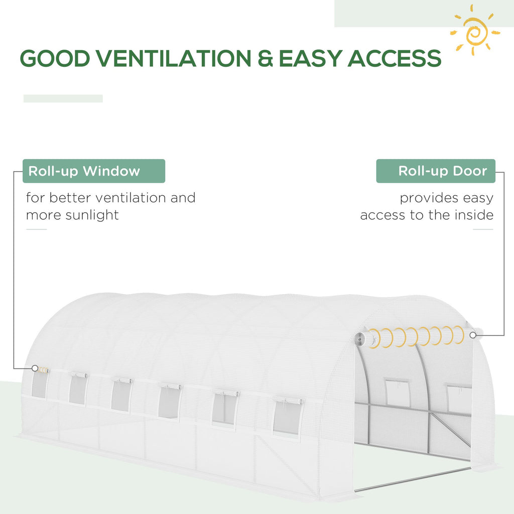 20' x 10' x 7' Greenhouse Replacement Walk-in PE Hot House Cover with 12 Windows Roll-Up & Zipper Door, White - WildWood Apothecary and More
