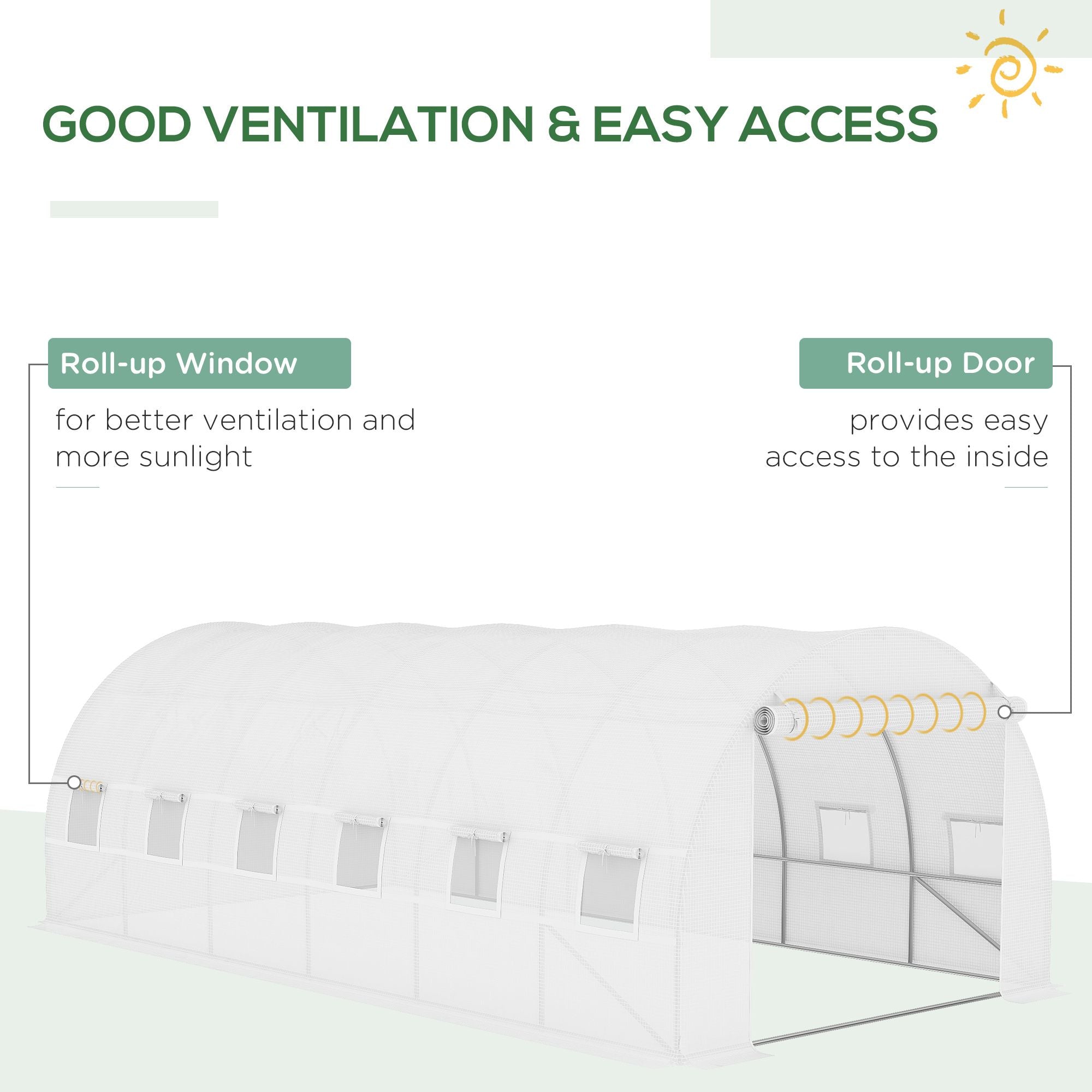20' x 10' x 7' Greenhouse Replacement Walk-in PE Hot House Cover with 12 Windows Roll-Up & Zipper Door, White - WildWood Apothecary and More