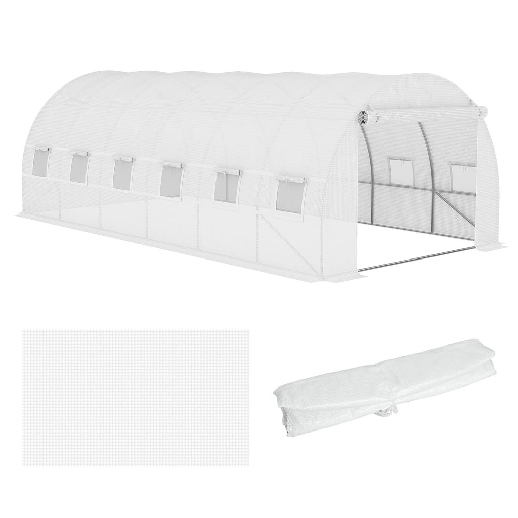 20' x 10' x 7' Greenhouse Replacement Walk-in PE Hot House Cover with 12 Windows Roll-Up & Zipper Door, White - WildWood Apothecary and More