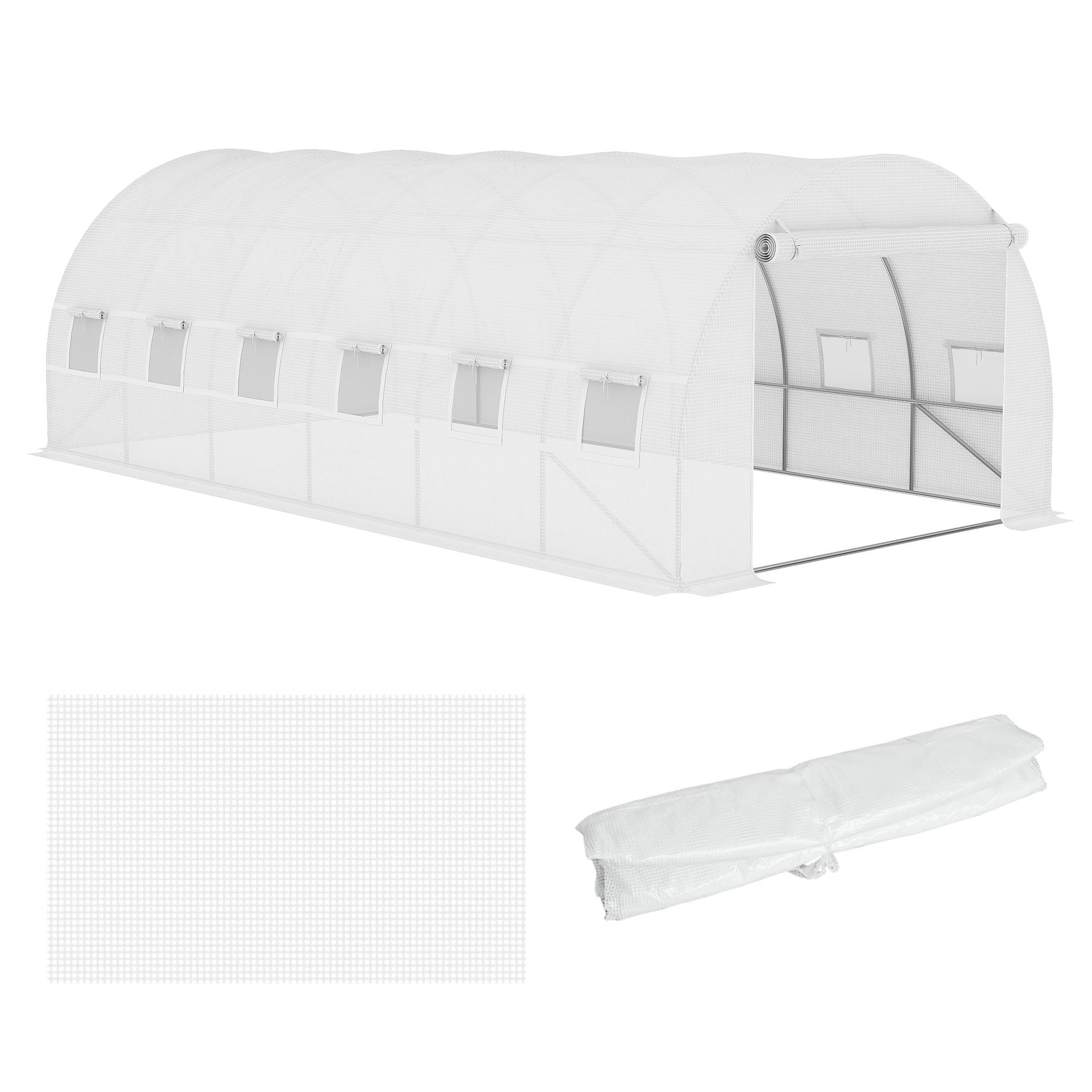 20' x 10' x 7' Greenhouse Replacement Walk-in PE Hot House Cover with 12 Windows Roll-Up & Zipper Door, White - WildWood Apothecary and More