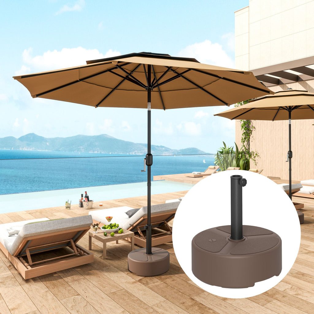 Round Patio Umbrella Base Holder, Heavy Duty Outdoor Umbrella Stand Base, Filled Up to 44lbs with Stand or 40lbs with Water for Garden, Poolside, Brown - WildWood Apothecary and More