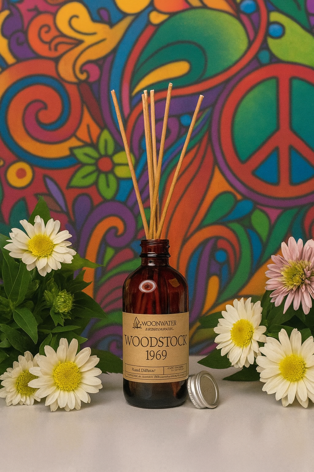 Woodstock 1969 - REED DIFFUSER, Hemp, Grass, Nag Champa & Patchouli -- by Moon Water Apothecary! - WildWood Apothecary and More